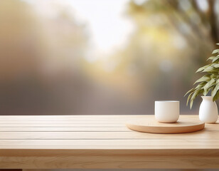 Wooden product mock up scene in beige tone