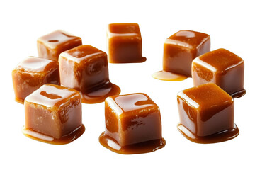 [Transparent Background PNG]Close up Caramel Cubes on White Background