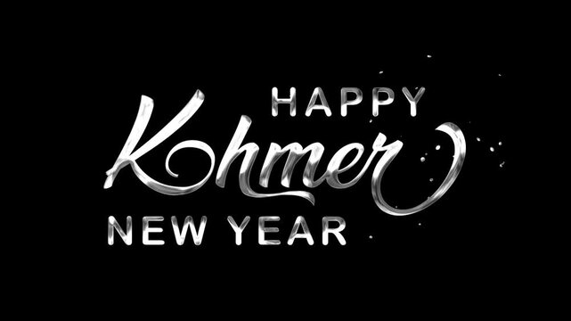 Happy Khmer New Year Text Animation on Silver Color. Suitable for festive invitations, social media posts, greeting cards, and event flyers. Joyful celebration.