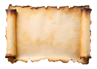 a scroll of paper with burnt edges clipart image on transparent background