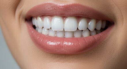 Obraz premium Close-up of a woman's dazzling white teeth and pink lips.