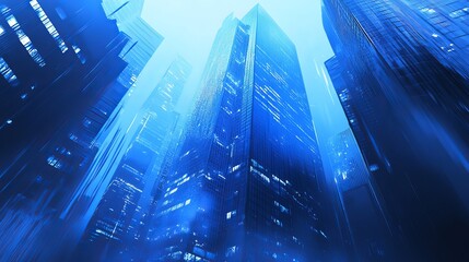 Obraz premium perspective blue glass building of skyscraper