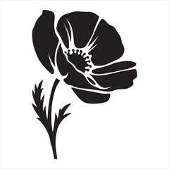 Black Silhouette of a Poppy Flower
