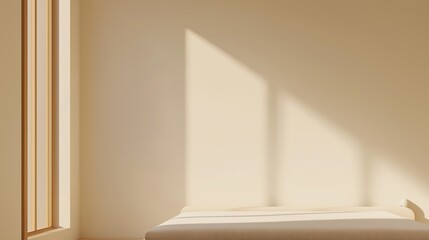 Corner of a room with a window on the left side. the wall is painted in a light beige color and the floor is made of wood.