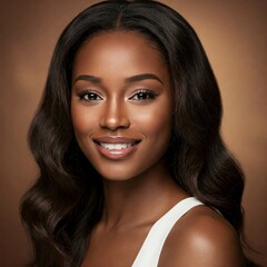 Obraz premium Beauty black skin woman African Ethnic female face. Young african american model with long hair