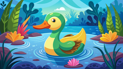 Fototapeta premium A duck swimming in the blue sea water