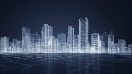 Obraz premium Cityscape architectural wireframe design, digital illustration, futuristic view, background use
