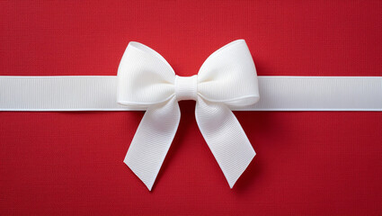 Elegant white bow with grosgrain ribbon on red textured background