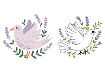 Dove Lavender Illustrations: Peaceful Bird Art - Download Unique Vector Set