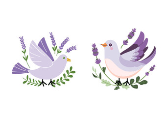 Lavender Dove Illustrations: Peaceful Bird Art - Download Unique Vector Set