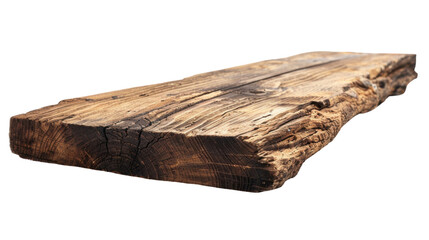 Old weathered wooden plank showing knots and cracks on transparent background