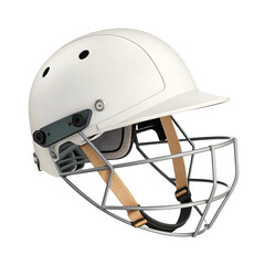 A Sleek Off-white Cricket Helmet, Ready For The Pitch, Showcasing Modern Design And Protective Features With A Matte Finish And Subtle Grey Accents Isolated on Transparent Background