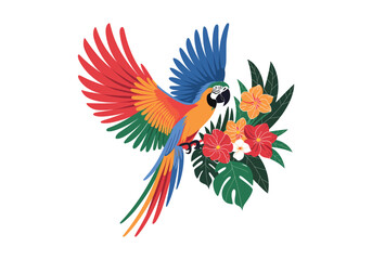 Macaw Parrot Vector: Tropical Bird with Flowers - Download Unique Art