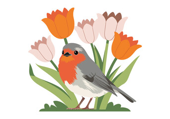 Bird Tulips: Robin with Floral Arrangement