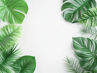 Fototapeta premium Lush Green Tropical Leaves Framing a Blank Space for Creative Use