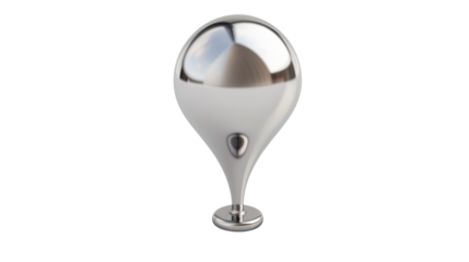 Silver chrome map pointer pin icon showing location on transparent background