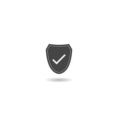 Shield with check mark icon in flat style with shadow