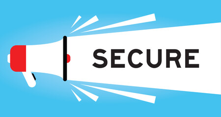 Color megaphone icon with word secure in white banner on blue background
