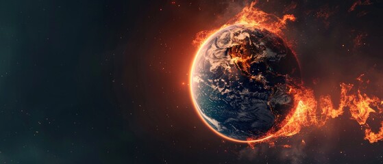 Obraz premium A background with a burning planet surrounded by space debris is perfect for sci-fi projects, apocalyptic scenarios or discussing global disasters.