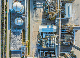 Aerial top view of industrial plant facilities
