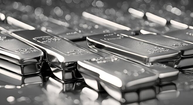 A pile of sparkling silver bars 4K