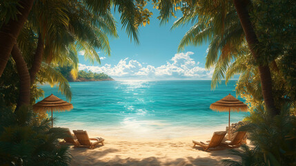 tropical beach with palm trees