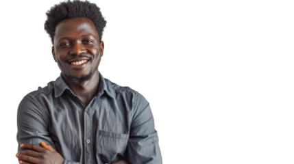 Smiling young businessman with folded arms on transparent background
