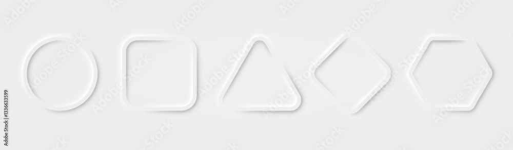 Poster neumorphism button set in various shape. design elements for web, mobile app menu. soft light shadow