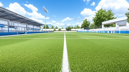 Obraz premium Lush Green Soccer Field Modern Stadium Sunny Day Athletic Field Sports Venue Outdoor Recreation