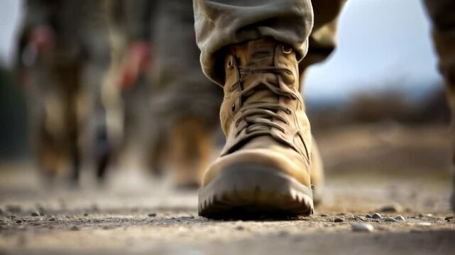 Soldiers Marching on Dirt Path with Determination, Honoring Memorial Day and Showcasing Commitment and Unity