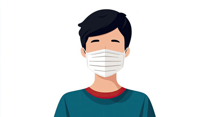 Illustration of a young boy wearing a face mask, with a simple and clean design, focusing on health and safety in daily life.