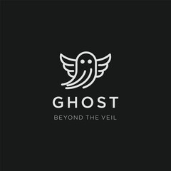 Minimalist Winged Ghost Line Art Logo – A mysterious winged ghost logo symbolizing spirit and myth.