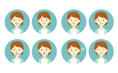 女性の表情アイコンセット