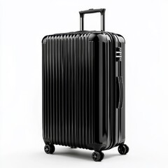 Black suitcase on wheels isolated on white background