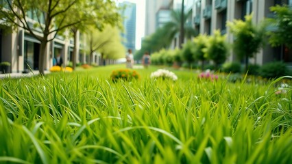 Fototapeta premium Meticulously curated and arranged grass garden effortlessly transforms urban spaces into vibrant and