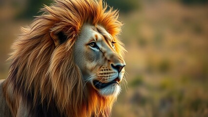 Fototapeta premium In renowned African savanna lion reigns supreme as embodiment of untamed beauty boasting a radiant m