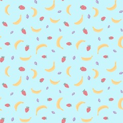 Seamless pattern with cute fruits illustrations, summer pattern, fruits fabric design, cute style, kids decoration