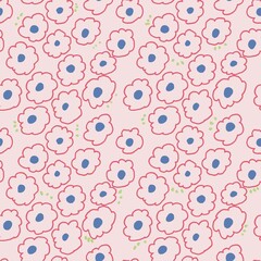cut doodles flower seamless pattern with cram color