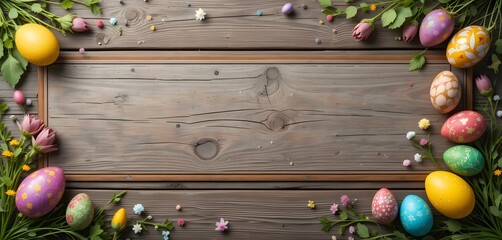 Rustic Easter decor on a wooden frame