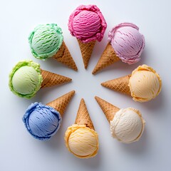 Colorful Ice Cream Cones in a Circle