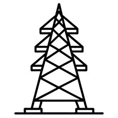 High Voltage Transmission Tower Line Art Icon Vector