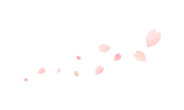 桜ふぶき　風で舞う 桜の花びらのイラスト・春・水彩・ Cherry blossoms	
