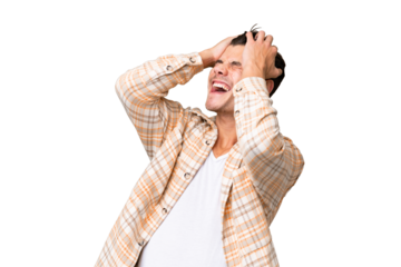 Young handsome caucasian man over isolated background stressed overwhelmed