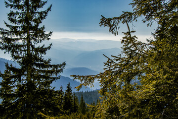 Beautiful sunset in the Slovak Tatra Mountains in winter.