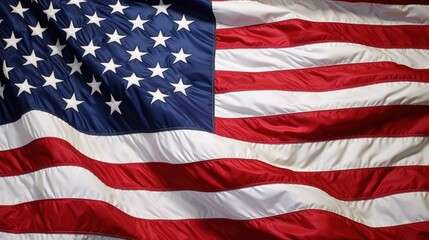 Fototapeta premium A detailed image of the American flag, showcasing its vibrant red and white stripes along with a blue field adorned with white stars.