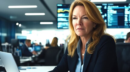 Professional Businesswoman Concentrating in Modern Office Environment