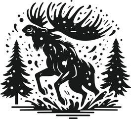 Moose shaking off snow angrily vector silhouette