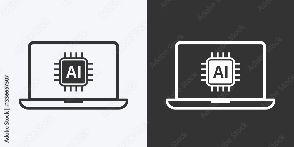 Aufkleber Laptop with AI chipset user interface icon. Concept of Artificial intelligence. Icon element for application, and websites.  Vector illustration.