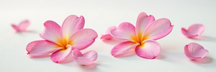 Fototapeta premium Lonely flower petals unfolding on white surface, flower details, botanical