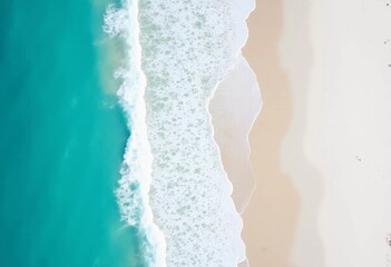 Gentle waves roll in rhythmically, touching the soft, white sand along a serene shore illuminated by the bright sun, inviting relaxation and tranquility Generative AI